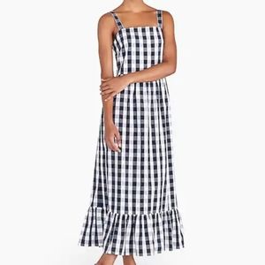 NWT J Crew gingham plaid maxi dress navy white L